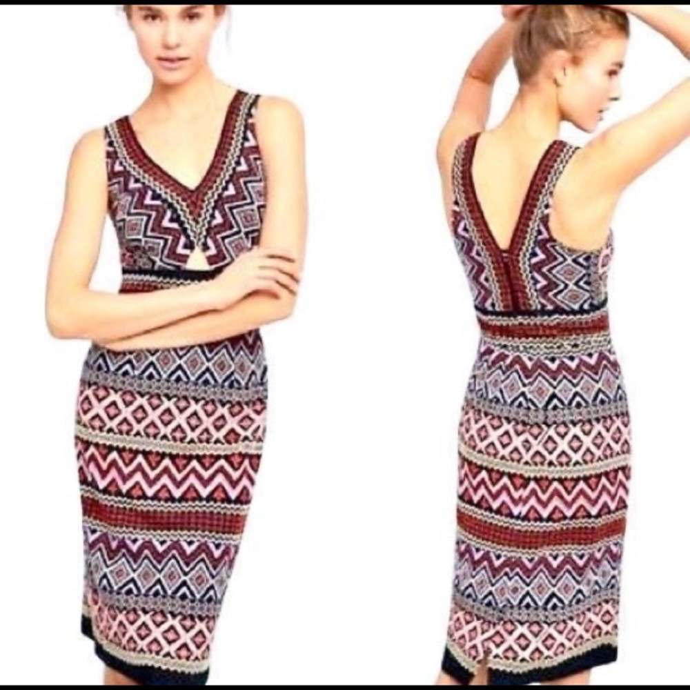 Akemi + Kin Anthropologie sleeveless embroidered midi dress black motif